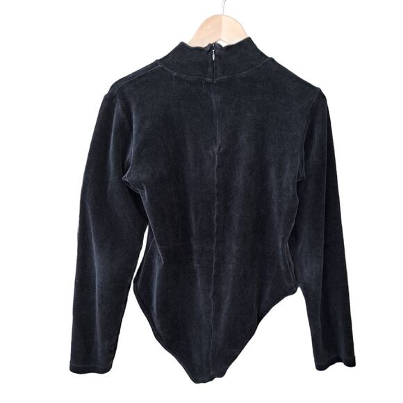 Vintage 90s The Limited Black Velour Bodysuit Mock Neck Long Sleeve - Picture 6 of 9